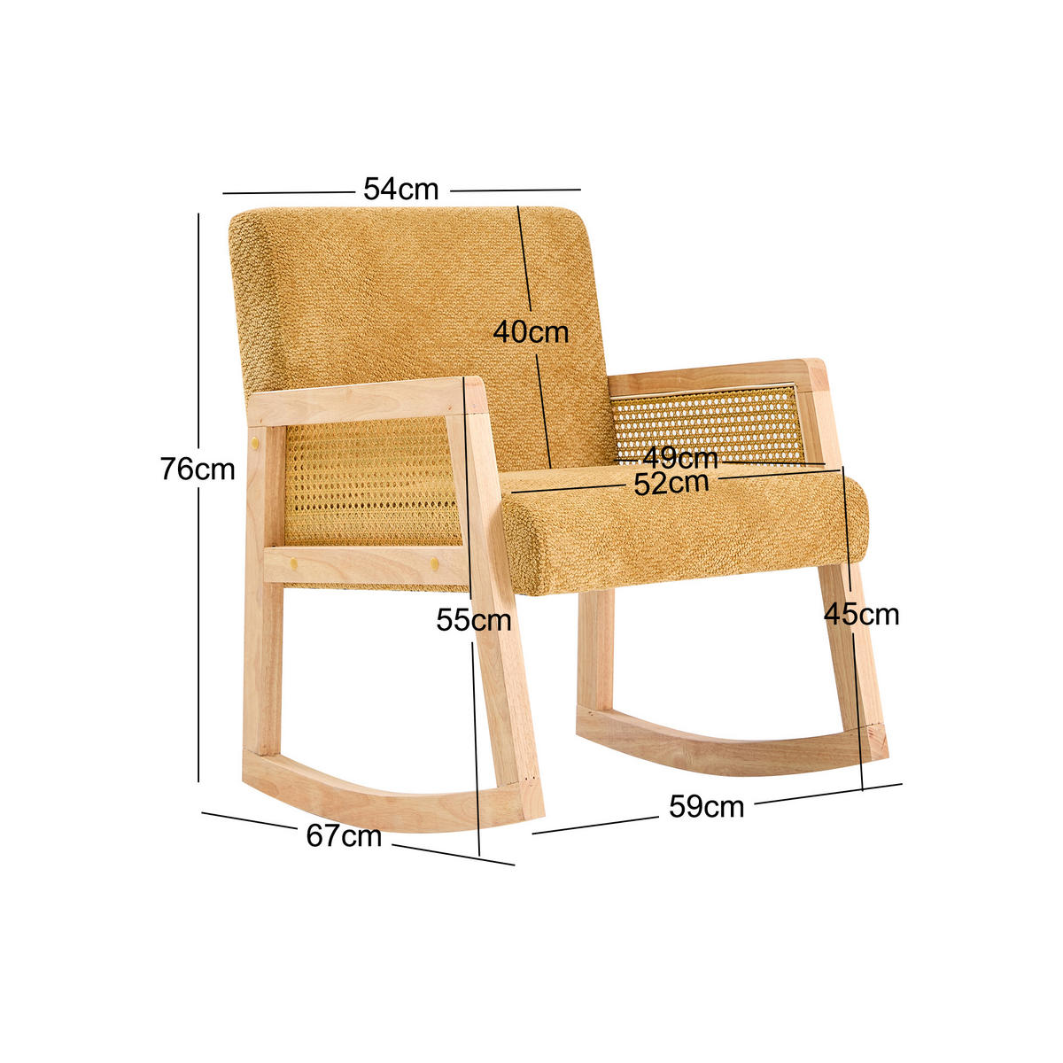 SCHAUKELSTUHL Holz Rattan Gelb - Gelb, Holz (59/76/67cm) - Nordlys