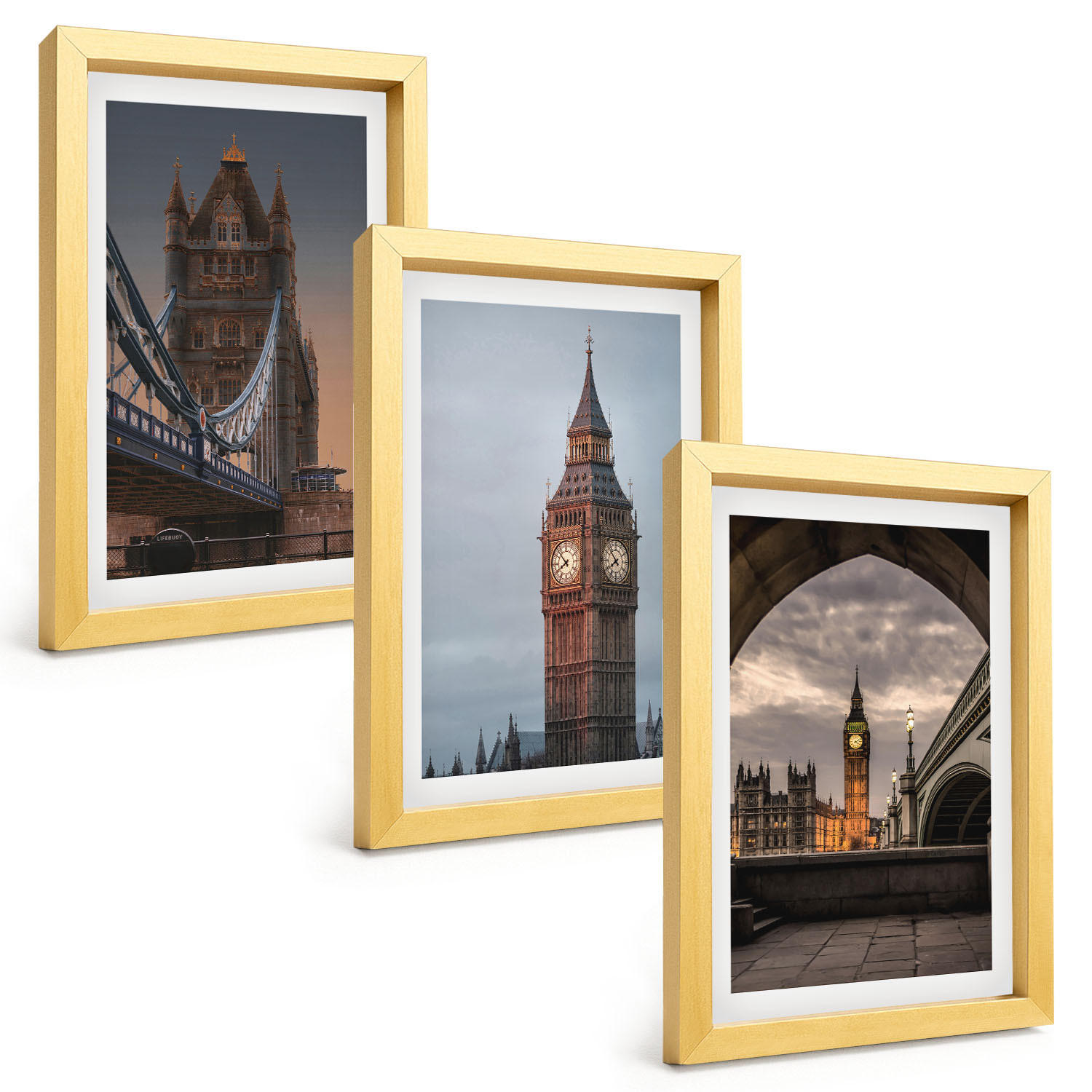 BILDER SET 3er Set - 20x30 cm Goldrahmen - London Bridge Big Ben Uhr - Goldfarben, Kunststoff (20/30cm) - TULUP