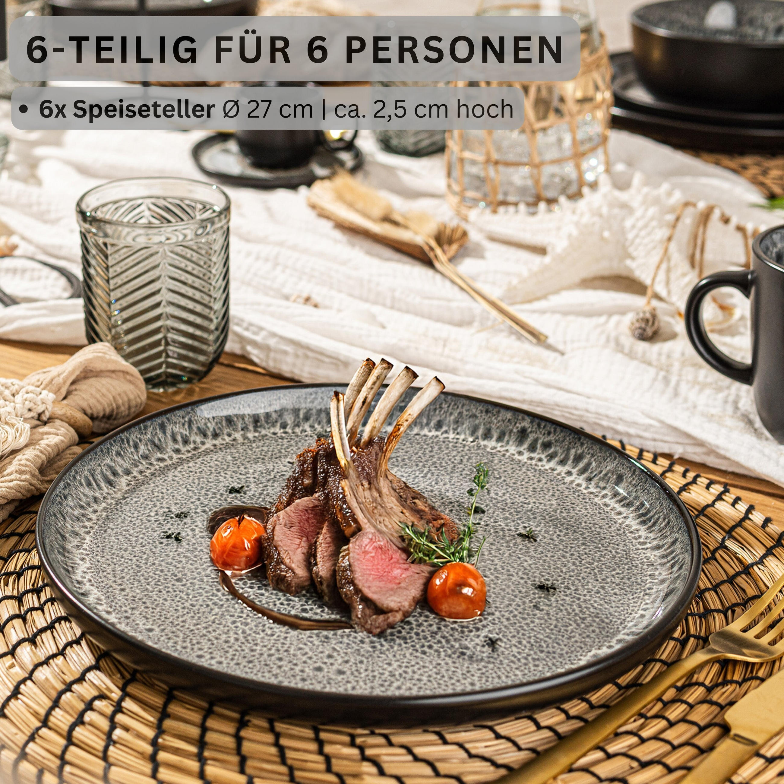 SPEISETELLER SET SYDNEY - 6 teilig aus Steingut - Grau, Keramik (17cm) - Sänger