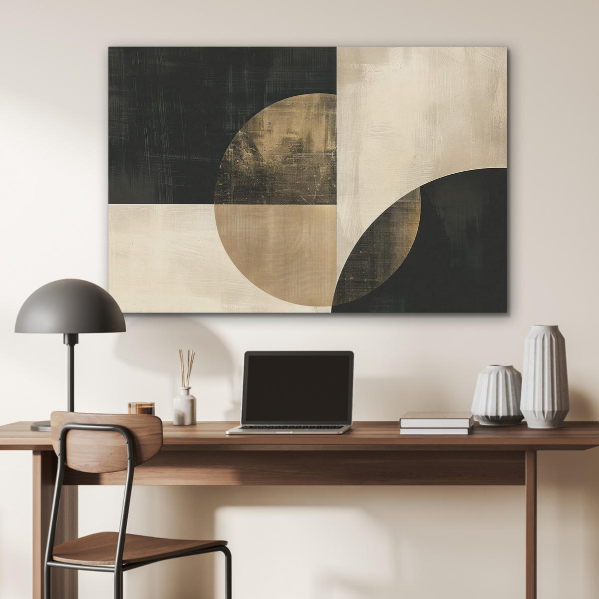 AKUSTIKBILD Abstrakt - Geometrische Formen - Schwarz - Gold Akustikpaneele 90x60 cm - Ecru, Kunststoff (90/60/0.9cm) - MuchoWow