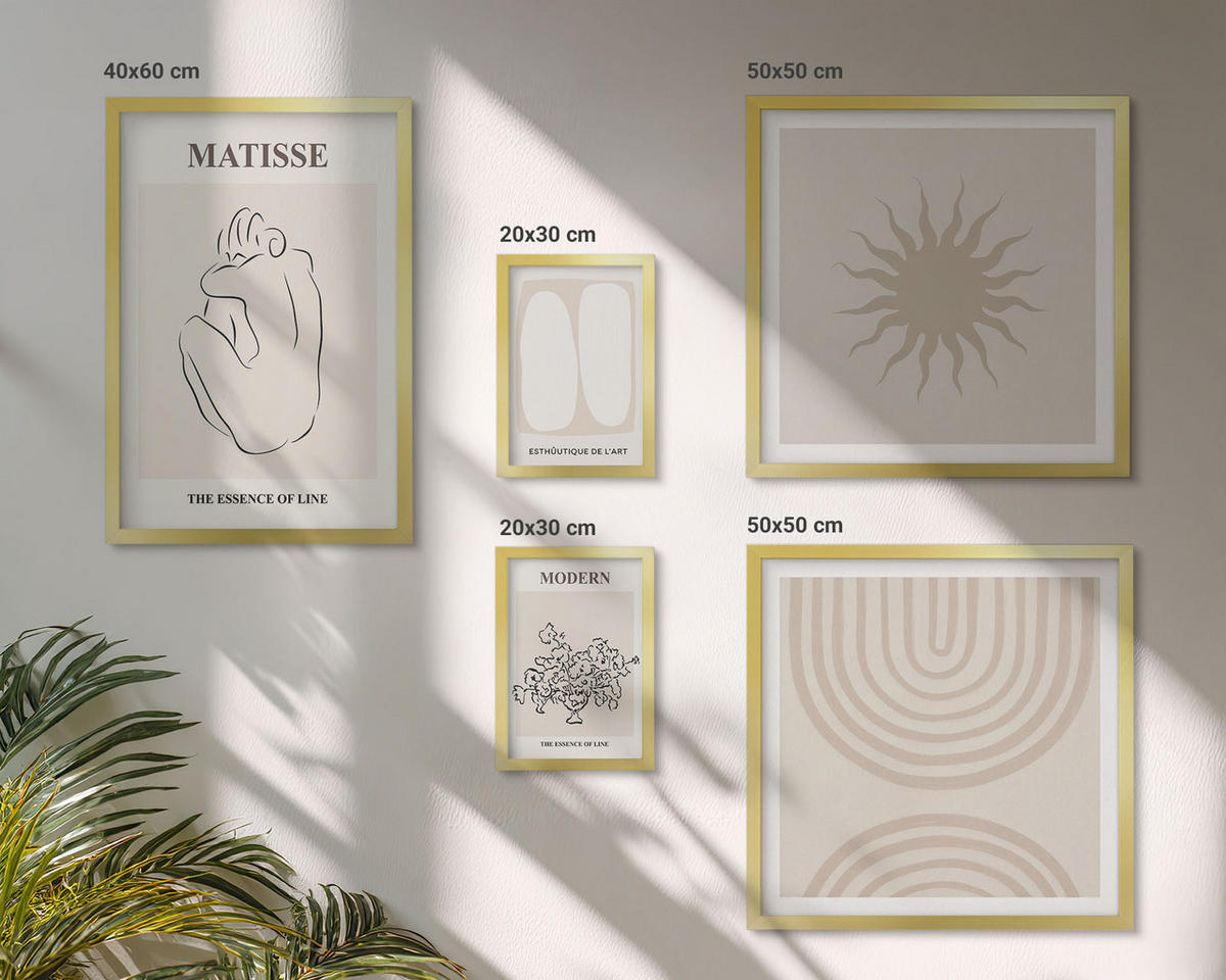 BILDER SET 5er Set - 50x50 cm & 20x30 cm & 40x60 cm Goldrahmen - Stilvolle minimalistische Linien - Goldfarben, Kunststoff (40/60cm) - TULUP