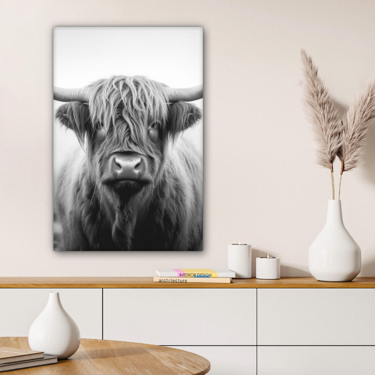 OBRAZ NA PLÁTNE Škótsky horal - hmla - čierna - biela 60x90 cm - sivá, textil (60/90cm) - MuchoWow