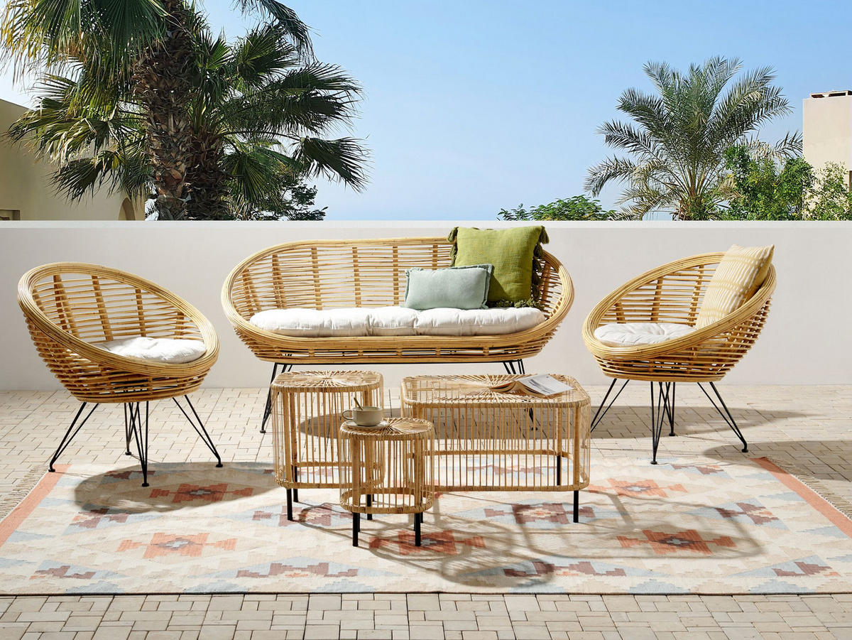 4-SITZER LOUNGE SET Rattan Natürlich Maratea/Cesenatico - Naturfarben, Naturmaterialien - Beliani