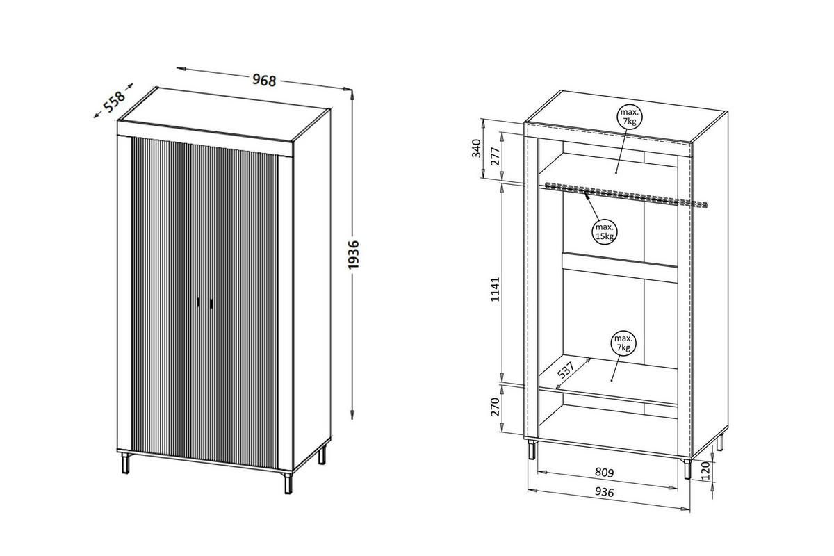 KLEIDERSCHRANK MONI 01 in Kaschmir / Eiche Whiskey matt 97/194/56 cm - Kaschmir, Holzwerkstoff (97/194/56cm) - Deine Möbel 24