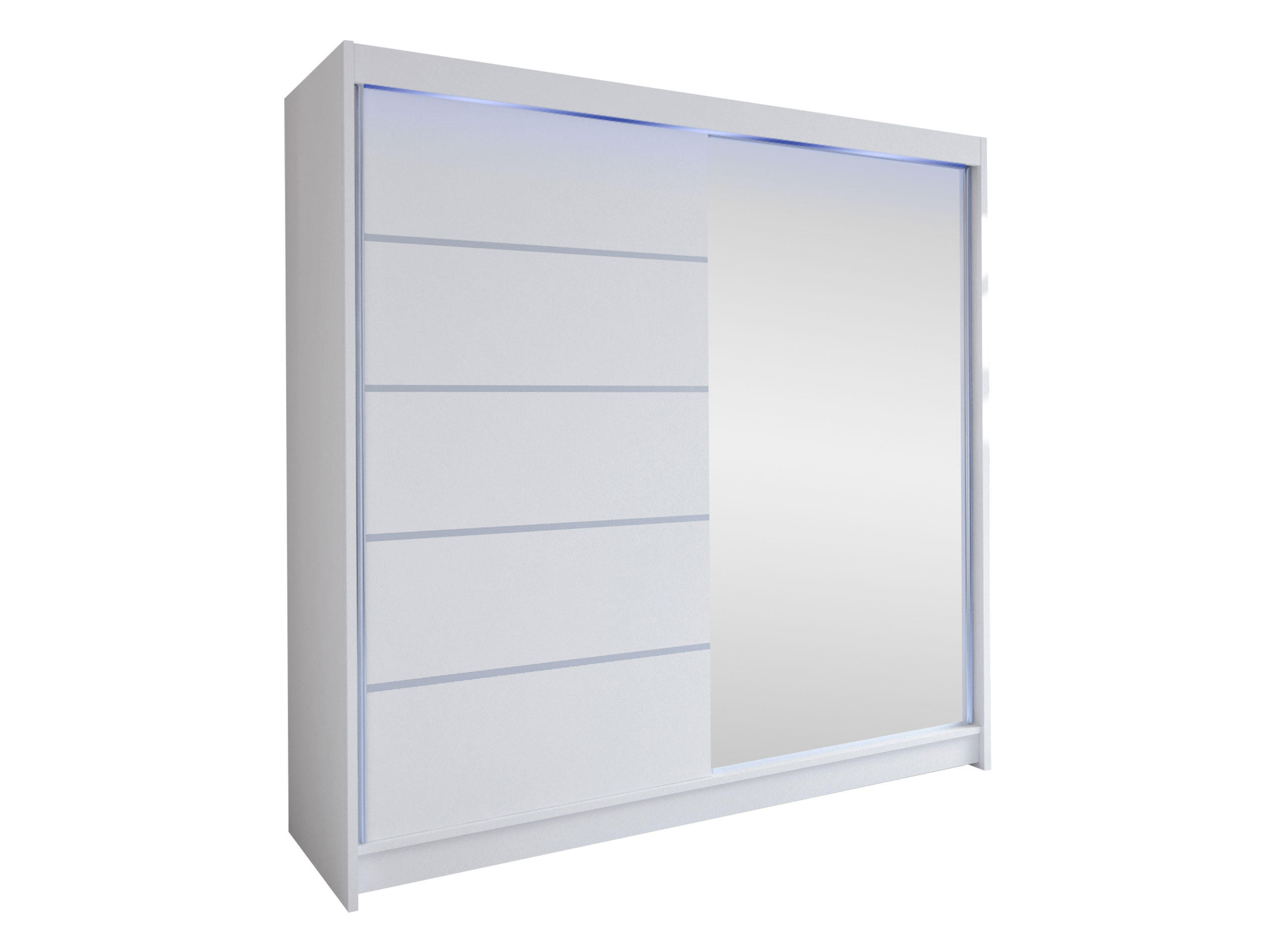 SCHWEBETÜRENSCHRANK Talin III, mit RGB LED Beleuchtung - Silberfarben/Weiß, Holzwerkstoff/Metall (180/215/58cm) - MIRJAN24