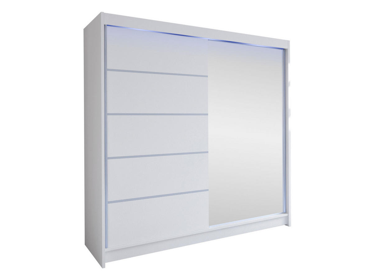 SCHWEBETÜRENSCHRANK Talin III, mit RGB LED Beleuchtung - Silberfarben/Weiß, Holzwerkstoff/Metall (180/215/58cm) - MIRJAN24