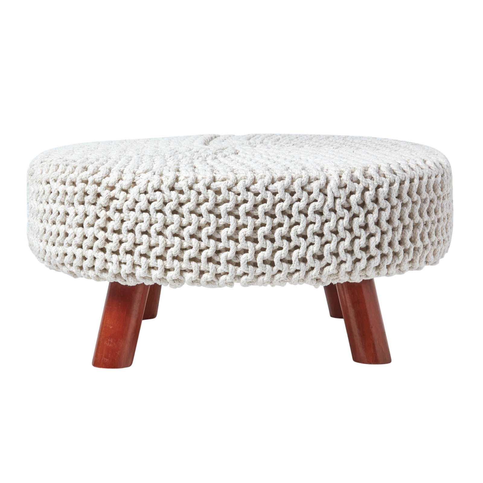 STRICK-HOCKER natur, rund 62/62/30 cm - Weiß, Textil (62/30/62cm) - Homescapes