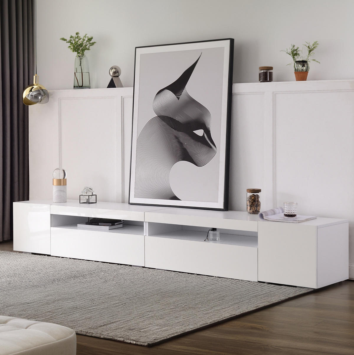 TV-ELEMENT mit LED-Beleuchtung 240 cm MDF Weiß - Weiß, Holzwerkstoff (38.5/35.5/240cm) - Beauniv