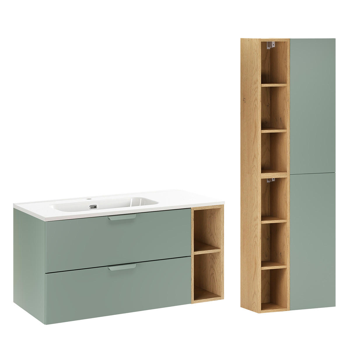 BADMÖBEL 101cm Oria 2er-Set Grün - Grün, Holzwerkstoff (101/50/46cm) - Petits-meubles