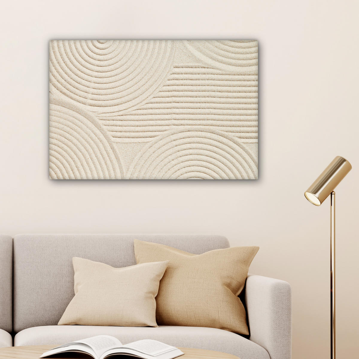 LEINWANDBILD Muster - Abstrakt - Weiß Wanddeko 90x60 cm - Beige, Textil (90/60cm) - MuchoWow