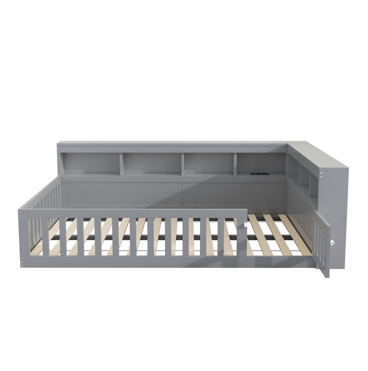 KINDERBETT Tagesbett 140/190 cm aus Spanplatte und MDF mit USB, Steckdose und Stauraum Grau - Grau, Holzwerkstoff (140/190cm) - Modenvie