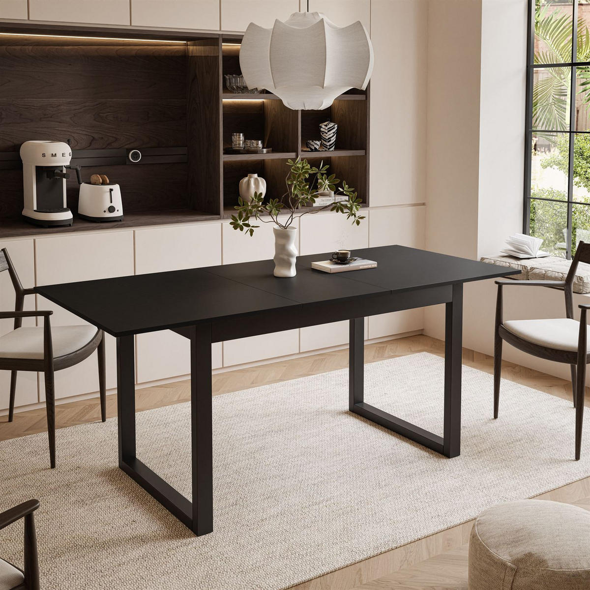 ESSTISCH ARTON II ausziehbarer Tisch 140-195 cm für 6-8 Personen - Schwarz, Holzwerkstoff/Metall (140/80/77cm) - Lookway