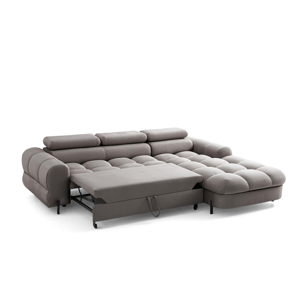 ECKSOFA UFFO L Rechts mit Schlaffunktion 260x195 Velours Beige - Beige/Schwarz, Holz/Textil (195/260cm) - Muffo