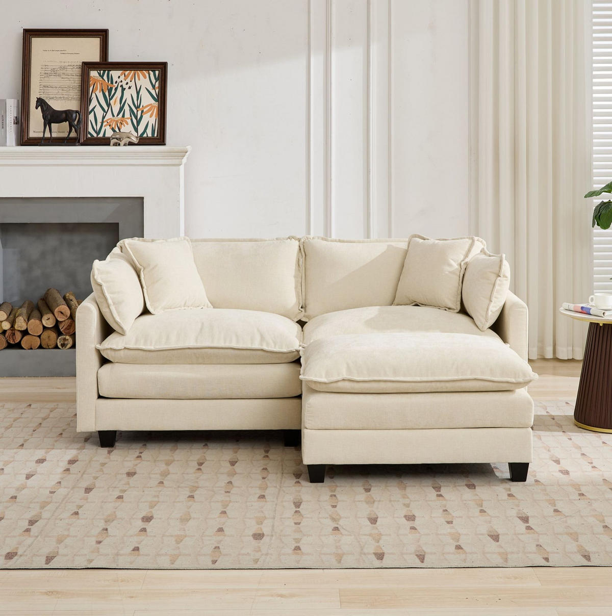 SOFA modular Chenille Beige 2er-Paket - Beige, Holz (75/84/195cm) - Meubliv