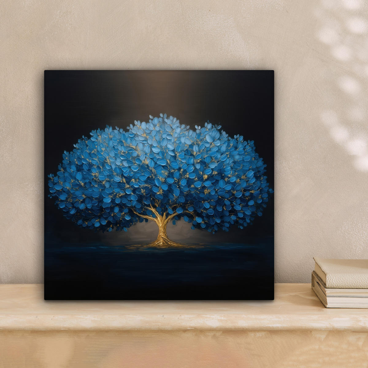 LEINWANDBILD Baum - Blau - Blätter - Pinselstriche Deko Wohnzimmer 20x20 cm - Blau, Textil (20/20cm) - MuchoWow