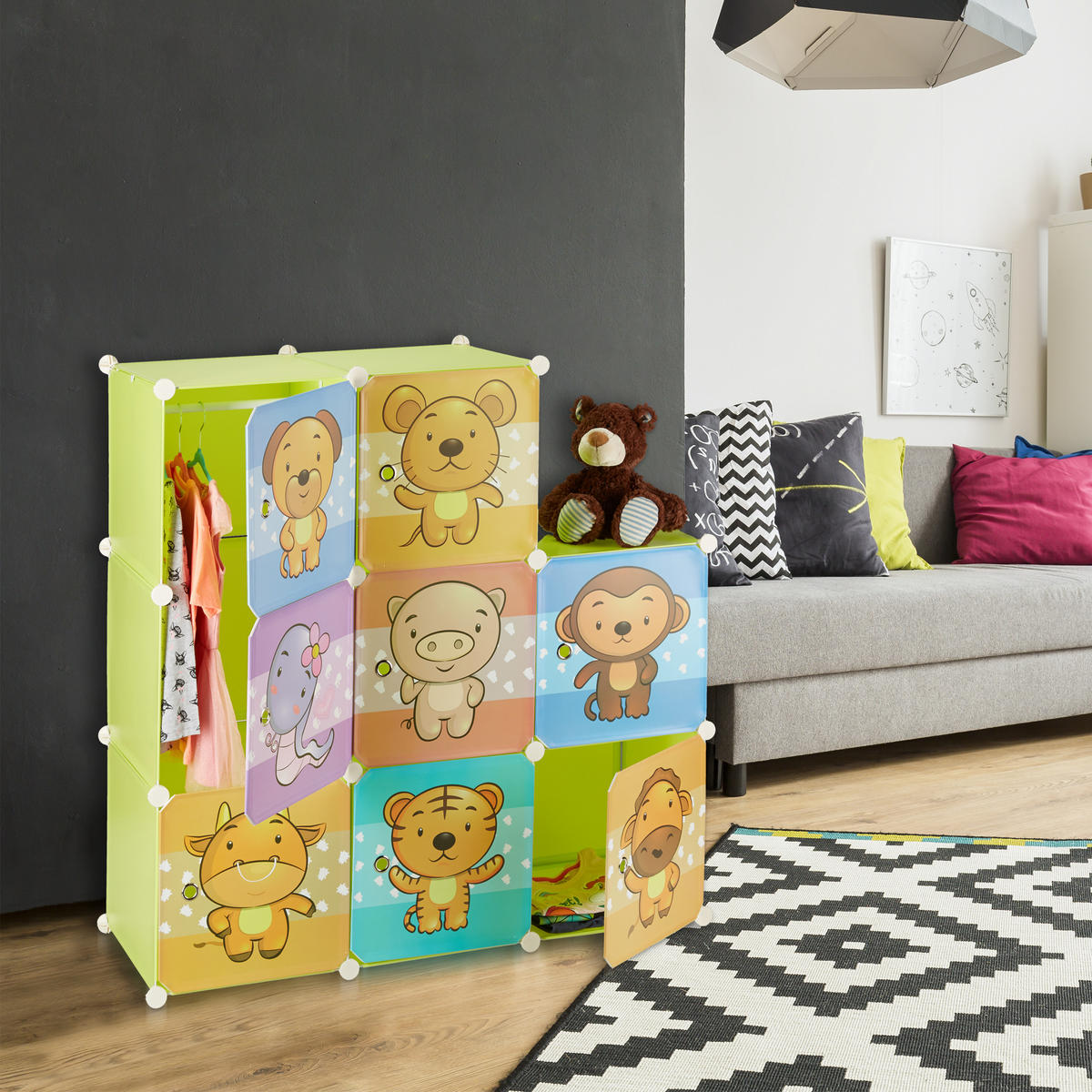 KINDERREGAL Stecksystem - Grün, Kunststoff/Metall (74/145/37cm) - Relaxdays