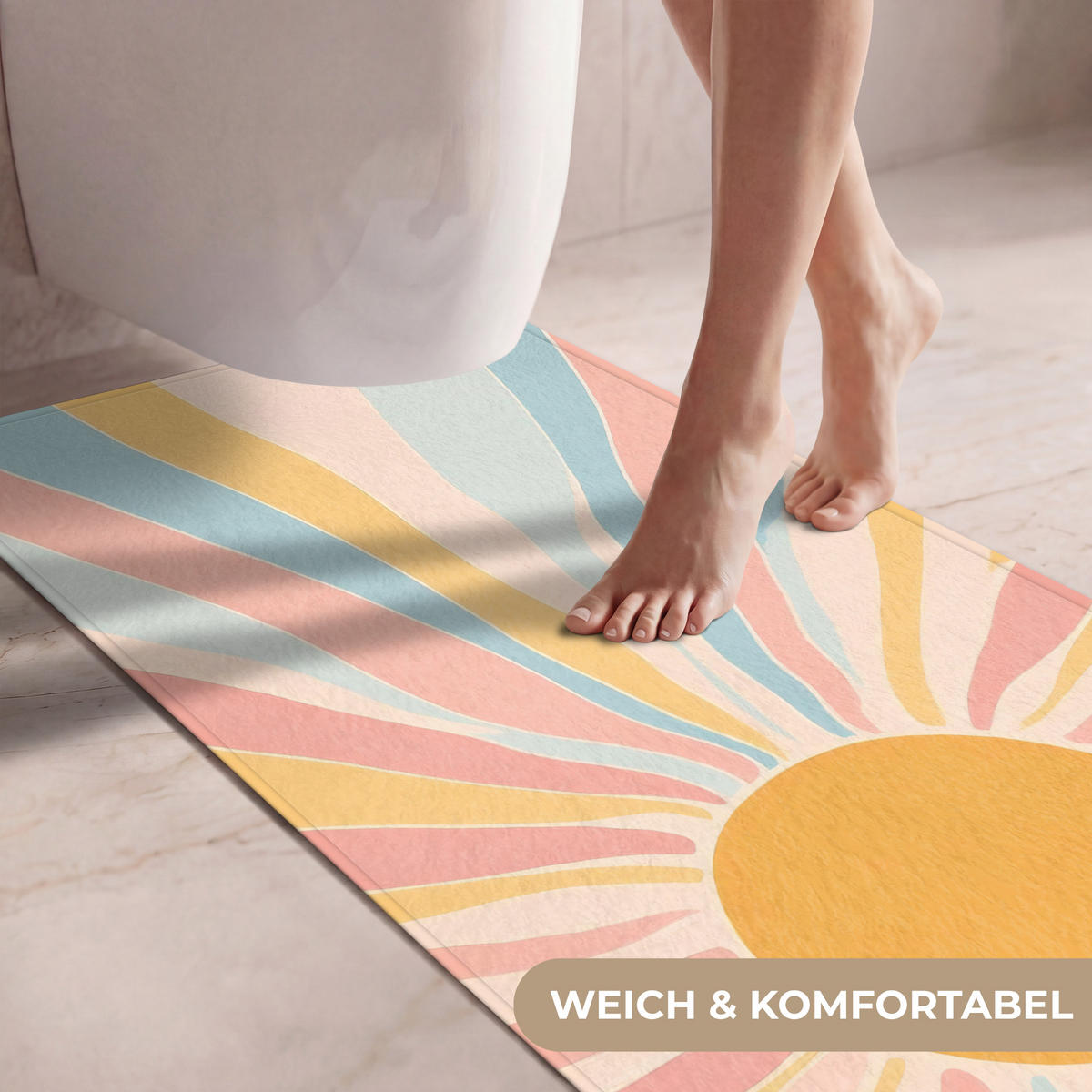 WC PŘEDLOŽKA Ilustrace - Slunce - Pastelové barvy 60x120 cm - pastelově modrá, textil/plast (60/1cm) - OnlyWow
