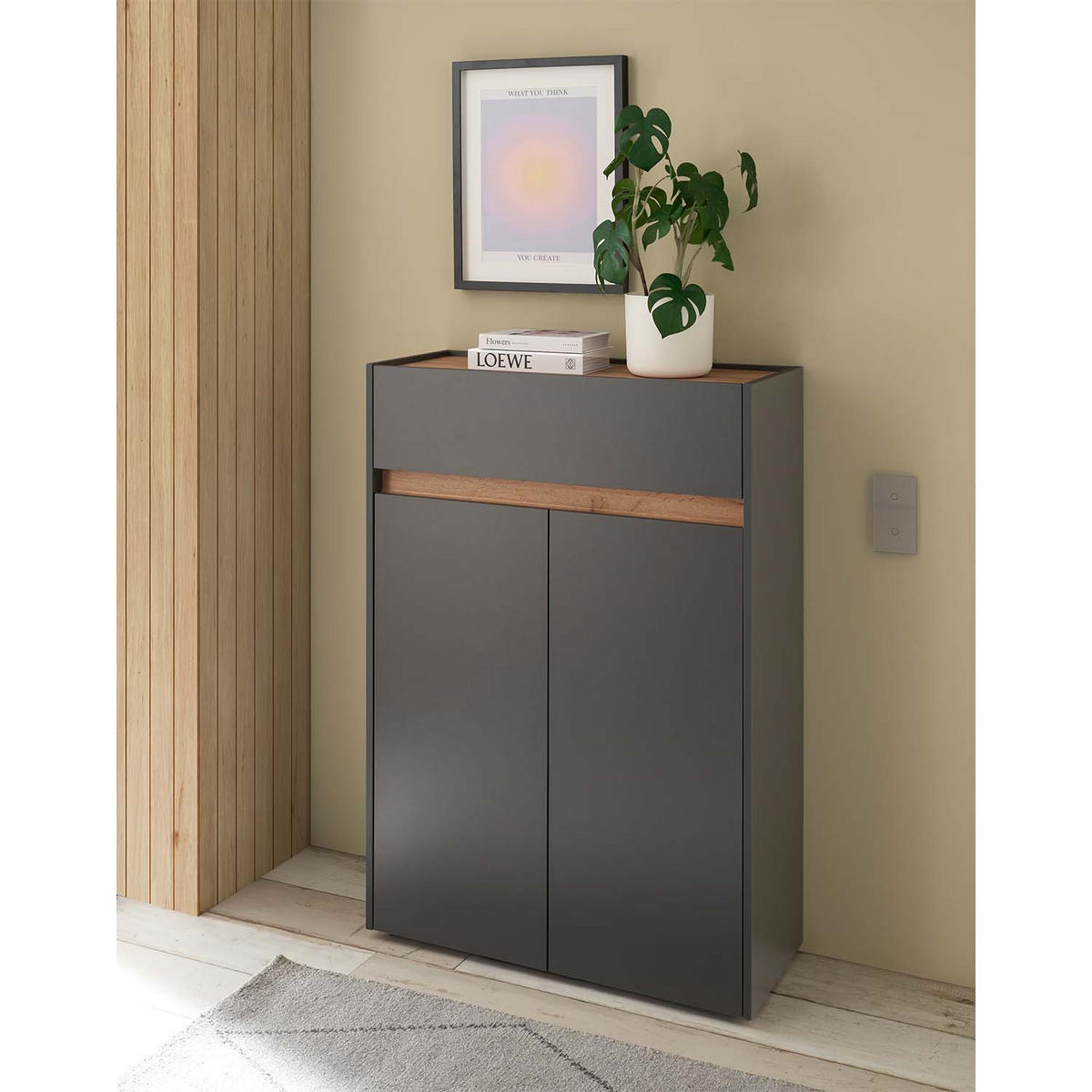 SCHUHSCHRANK City - Anthrazit / Wotan Eiche - Anthrazit, Holzwerkstoff (85/122/35cm) - Möbel Stellbrink