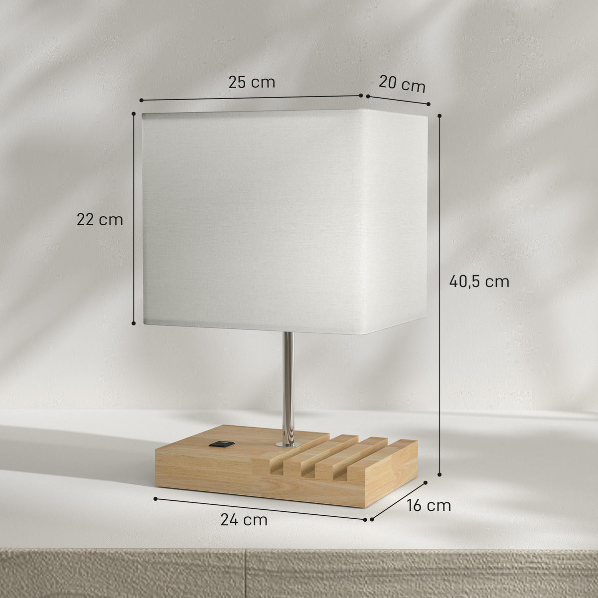 TISCHLAMPE Schreibtischlampe mit E27-Fassung exkl. Glühbirne - Weiß, Holz (25/20/40.5cm) - HOMCOM