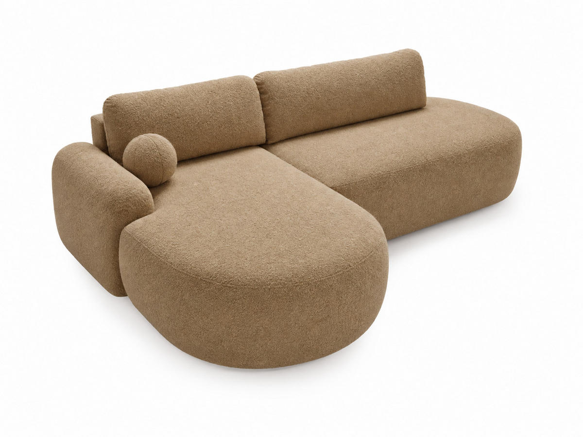 ECKSOFA Aurio O Bouclé-Stoff Hellbraun Links - Hellbraun, Holz/Textil (271/177cm) - Graingold