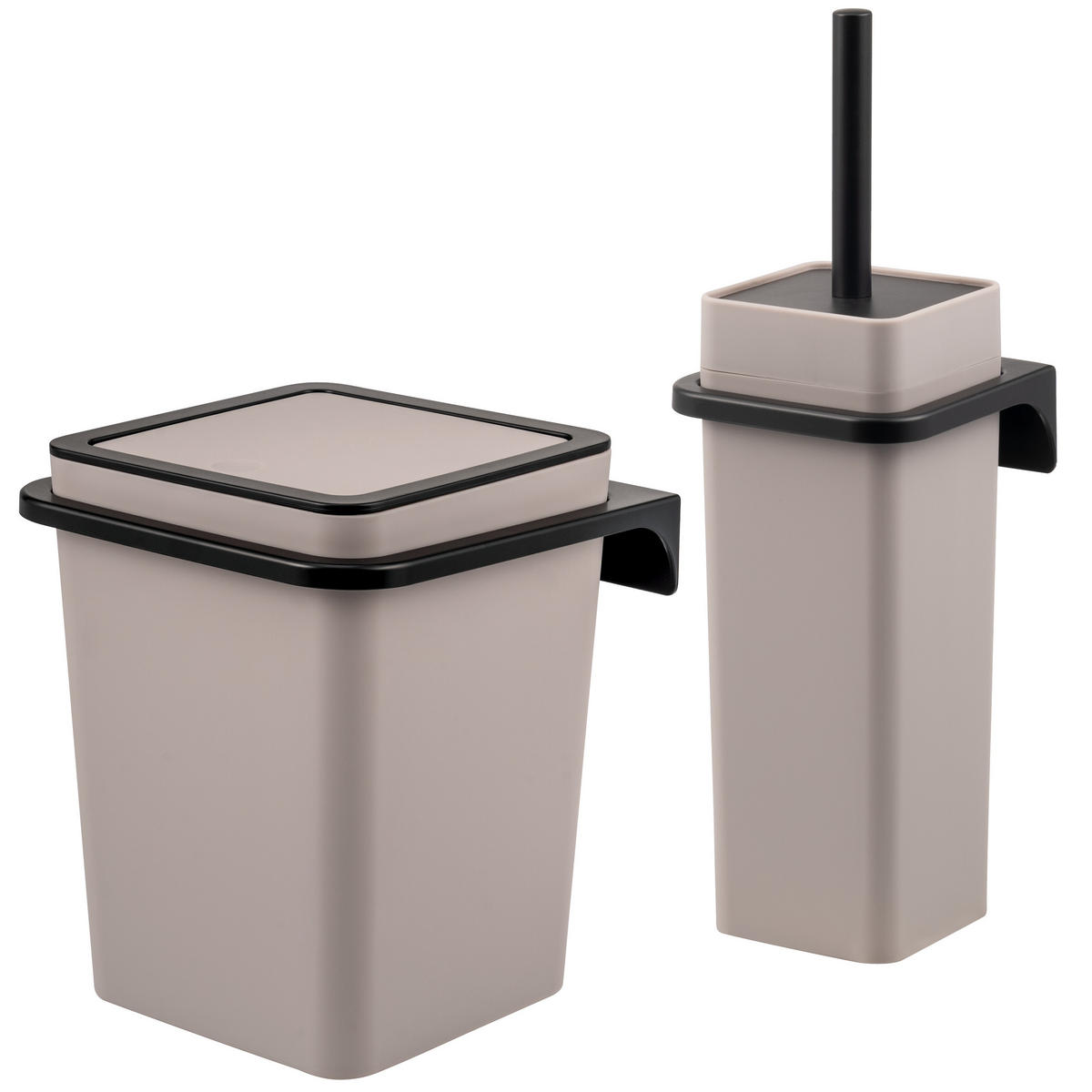 WC-GARNITUR 2-TLG. Bürste u. Eimer SAVONA Softtouch inkl. Wandhalterung, eckig - taupe - Taupe, Kunststoff (18/25/21cm) - bremermann