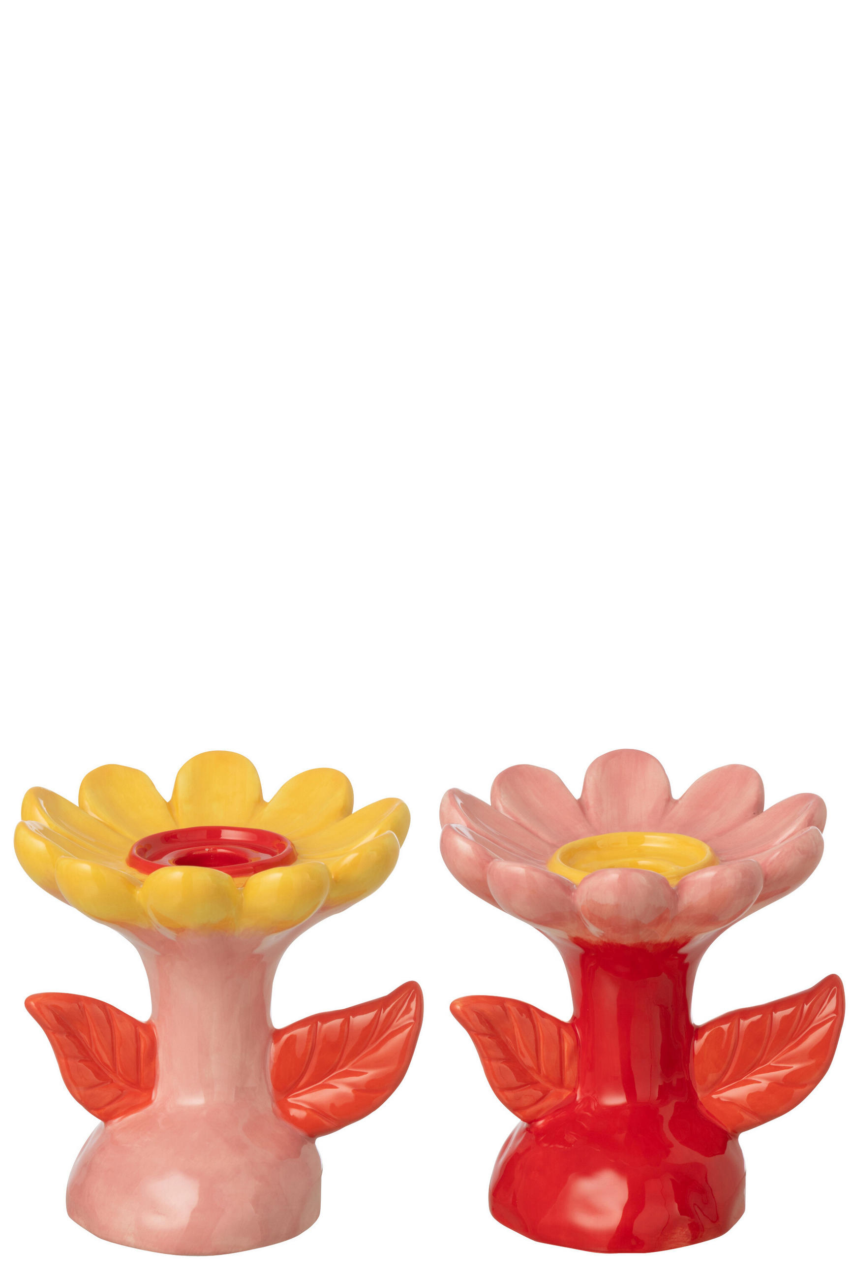 KERZENSTÄNDER BLUME (2ER SET) - Multicolor, Keramik (13/13.8cm) - J-Line