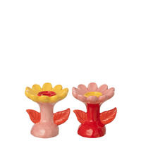 KERZENSTÄNDER BLUME (2ER SET) - Multicolor, Keramik (13/13.8cm) - J-Line