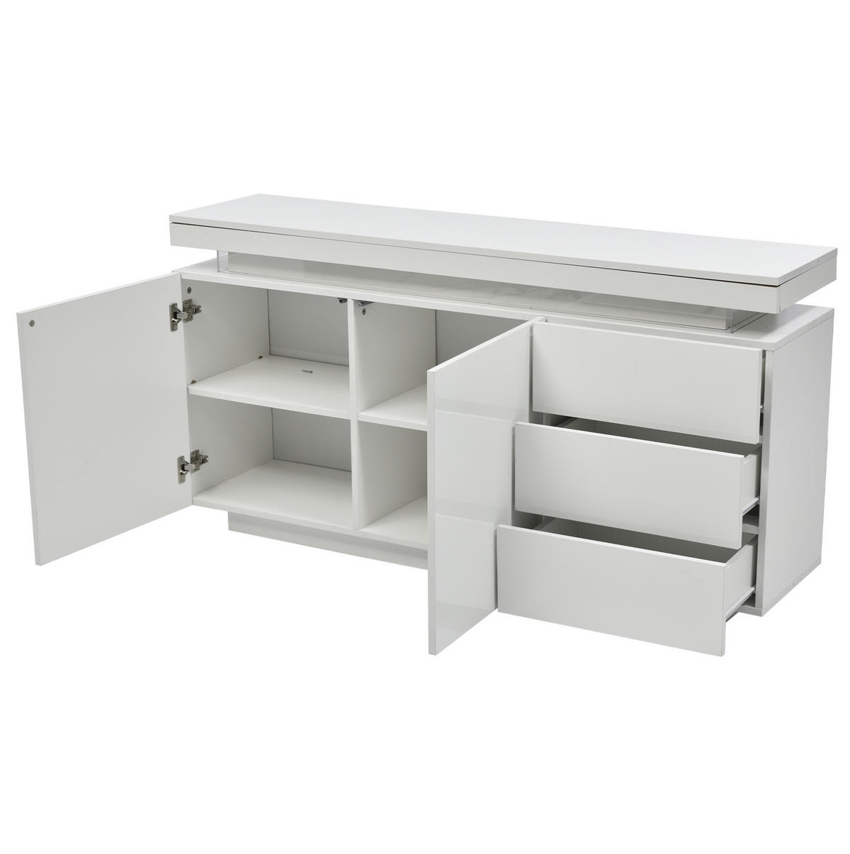 SIDEBOARD mit Schubladen 140/35/72,5 cm in Weiß Hochglanz mit LED - Weiß, Holzwerkstoff (140/72.5/35cm) - BEAOK
