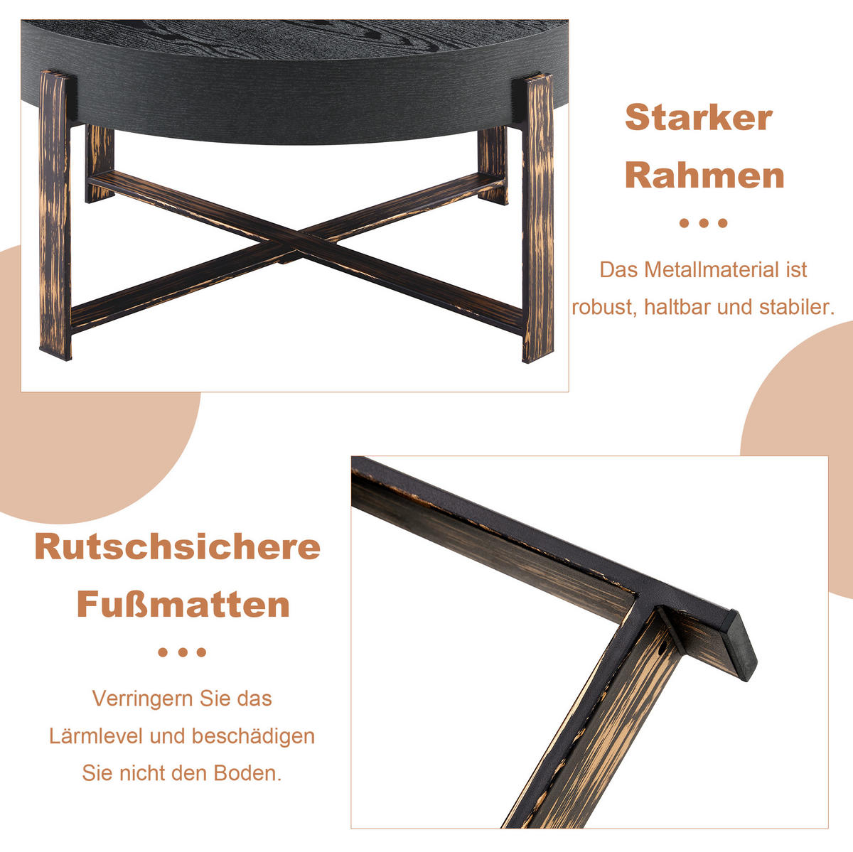 COUCHTISCH aus MDF und Metall Ø68x36 cm in Schwarz mit Kreuzgestell - Schwarz, Holzwerkstoff (68/68/36cm) - Modfu