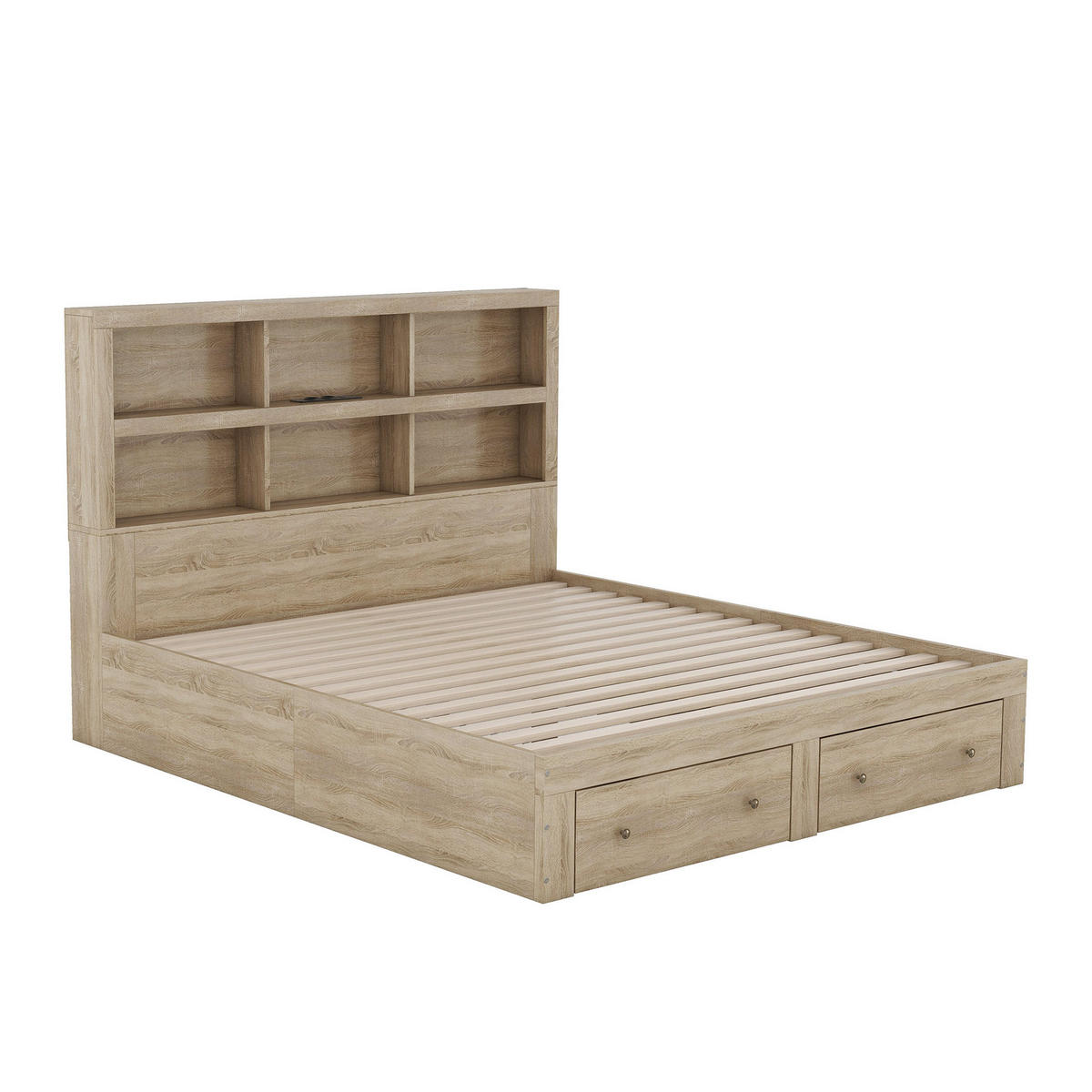 BETT 160/200 cm mit Kopfteil und 2 Schubladen in Natur - Naturfarben, Holzwerkstoff (160/200cm) - BEAOK
