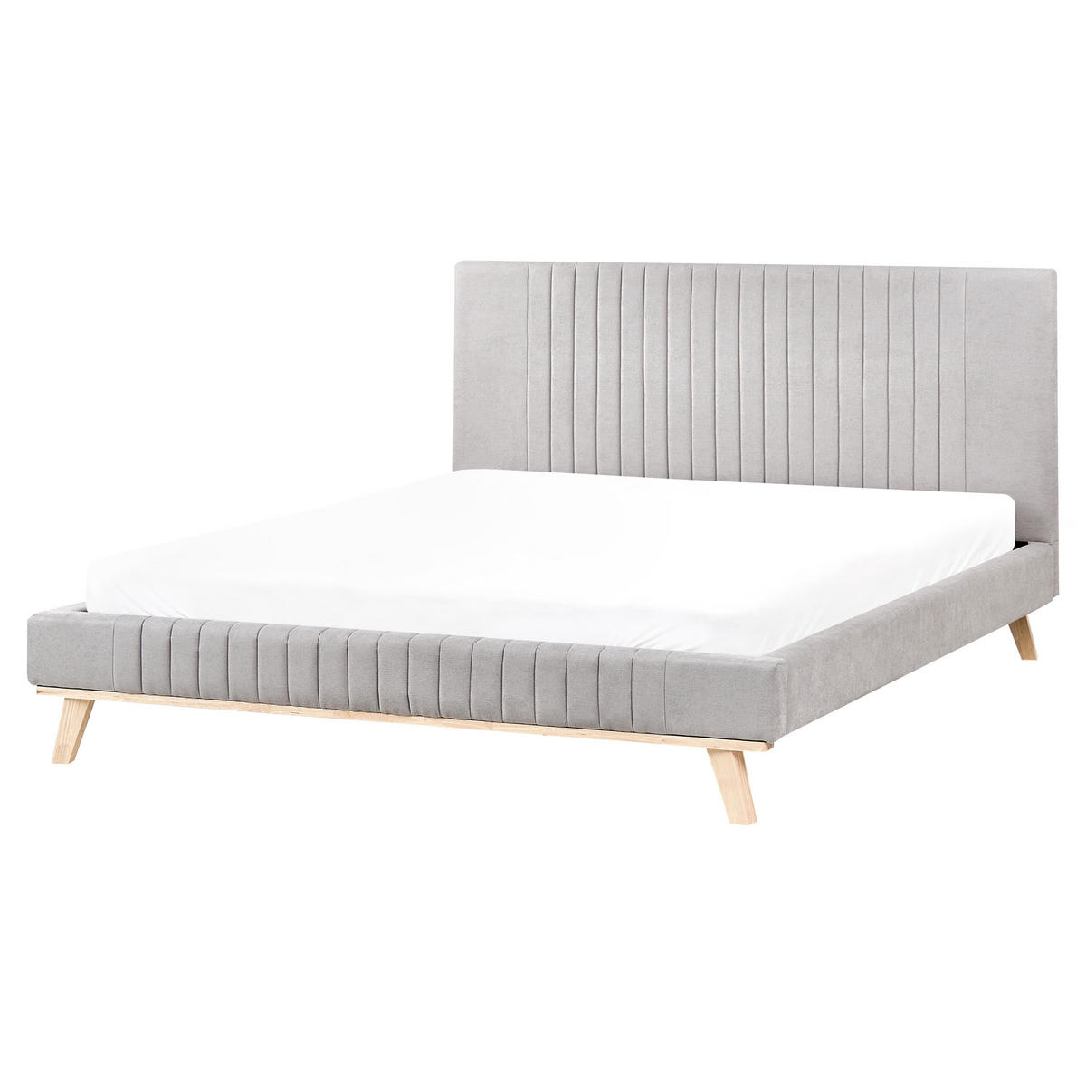 BETT mit Lattenrost 160/200 cm Hellgrau Talence - Hellgrau/Braun, Textil (160/200cm) - Beliani