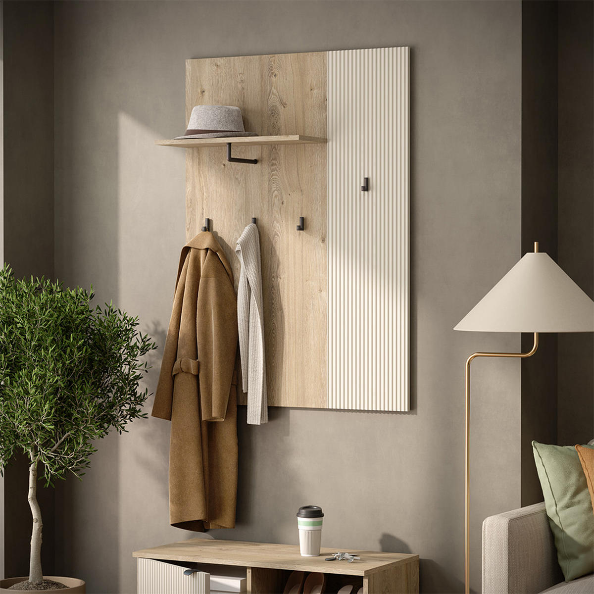 WANDGARDEROBE Puerto, Eiche/Cashmere, 86 x 120 cm - Kaschmir/Eichefarben, Holzwerkstoff (86/120/21.6cm) - Vicco