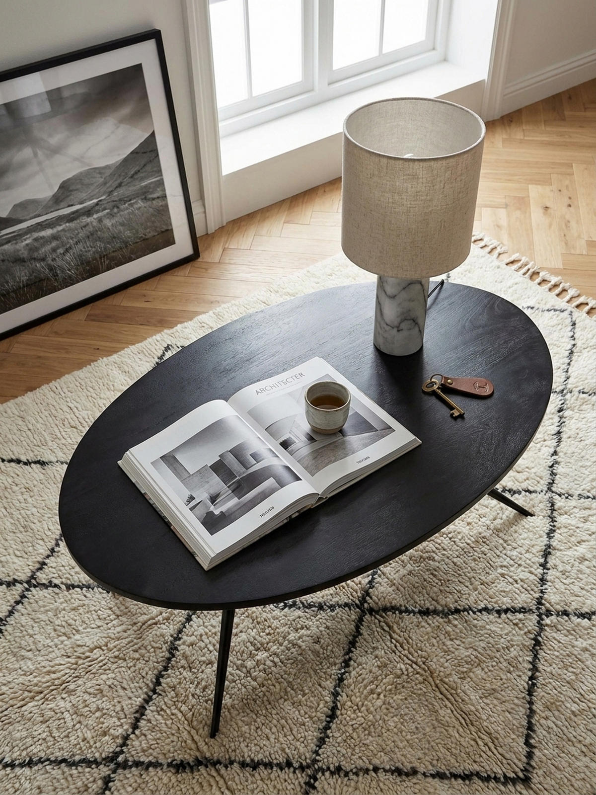 COUCHTISCH Oval in Schwarz aus Mango Massivholz und Metall, 90x50x35 cm mit natürlicher Holzmaserung - Schwarz, Holz/Metall (50/90/35cm) - KADIMA DESIGN