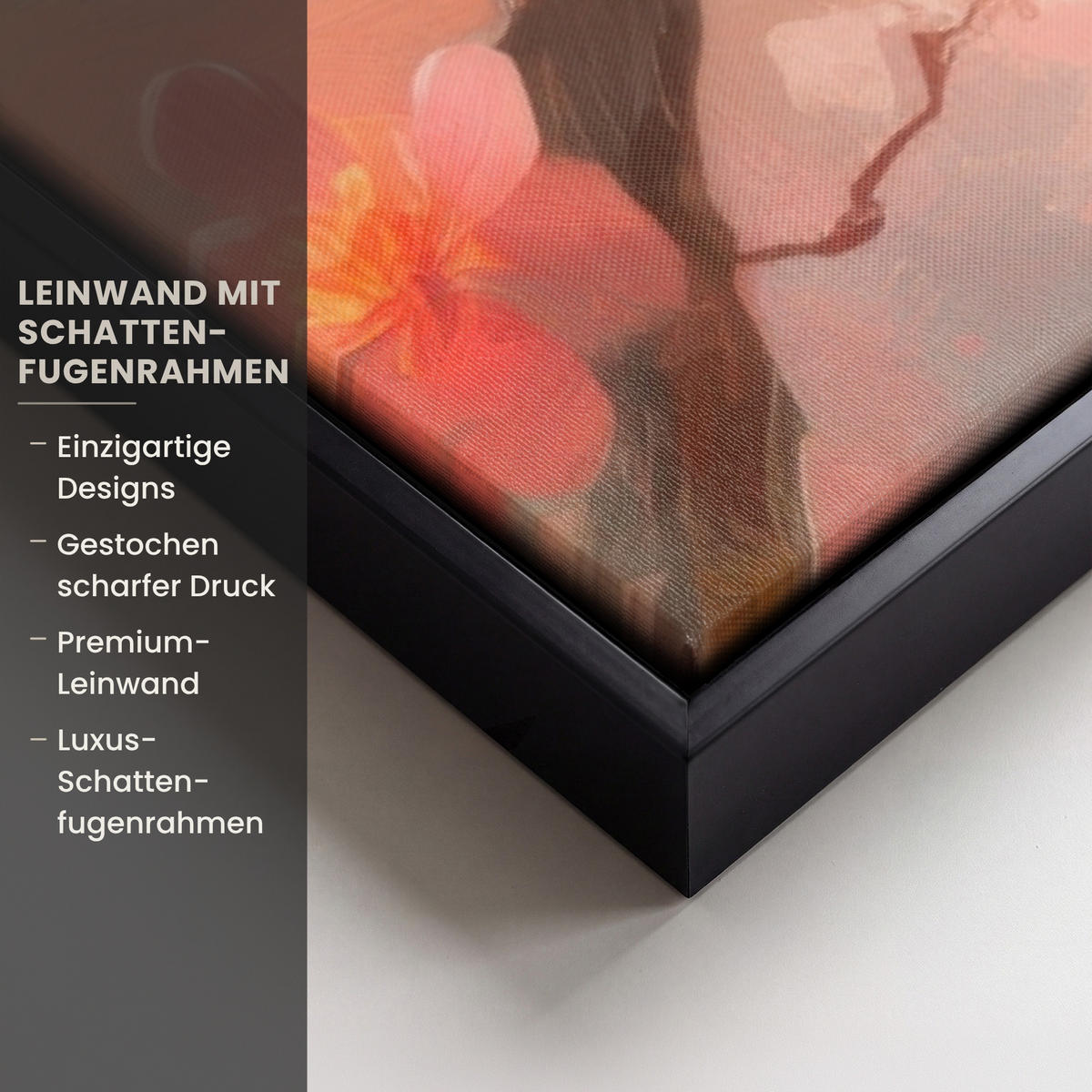 LEINWAND Bilder mit Rahmen - Rotkehlchen - Zierpflanze - Blütenzweig - 90x60 - Hellrosa, Textil (90/60cm) - MuchoWow