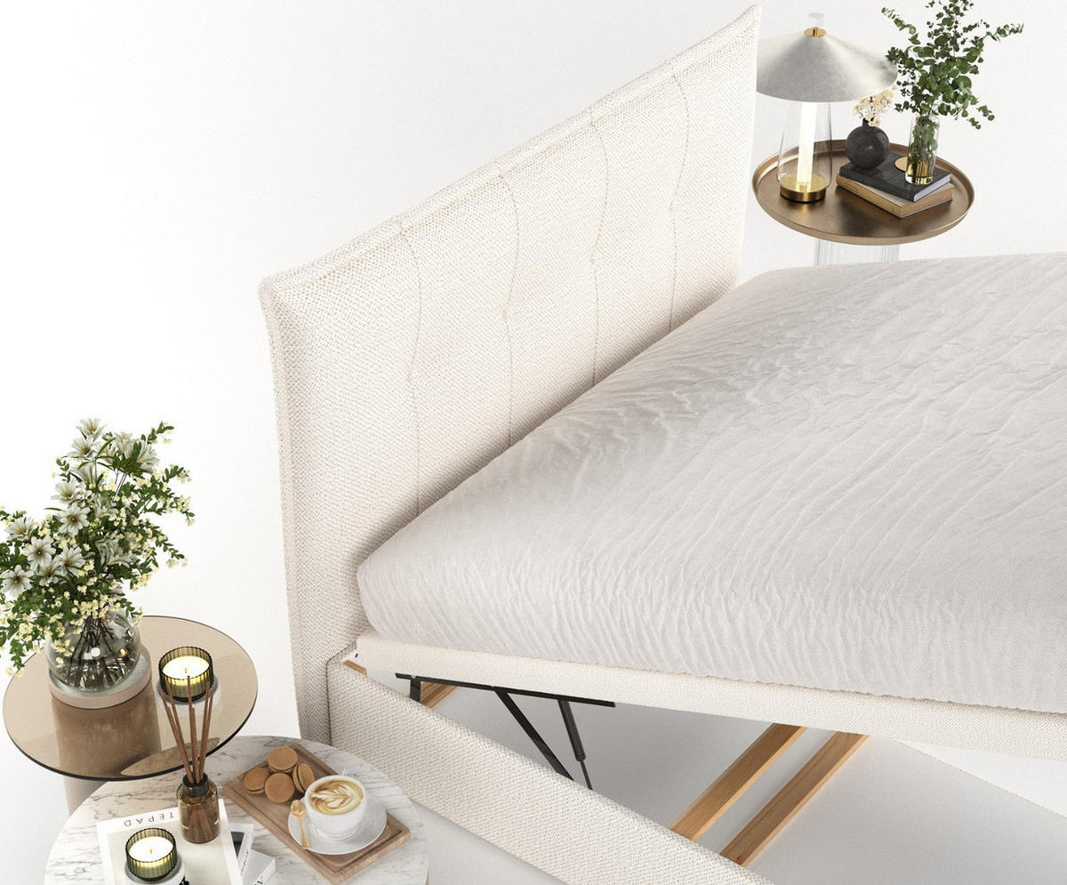 POLSTERBETT Liano mit Stauraum 200/200 cm Creme im Alta Stoff - Creme/Schwarz, Holz/Holzwerkstoff (200/200cm) - AltaBeds