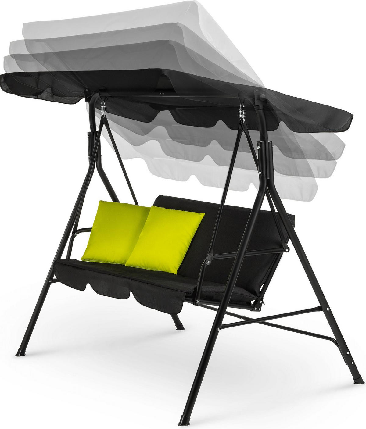 HOLLYWOODSCHAUKEL mit Sonnendach, 170/110/153 cm, 3 Personen, 2 Kissen, bis 200 kg - Goldfarben/Schwarz, Textil/Metall (170/153/110cm) - Luverno