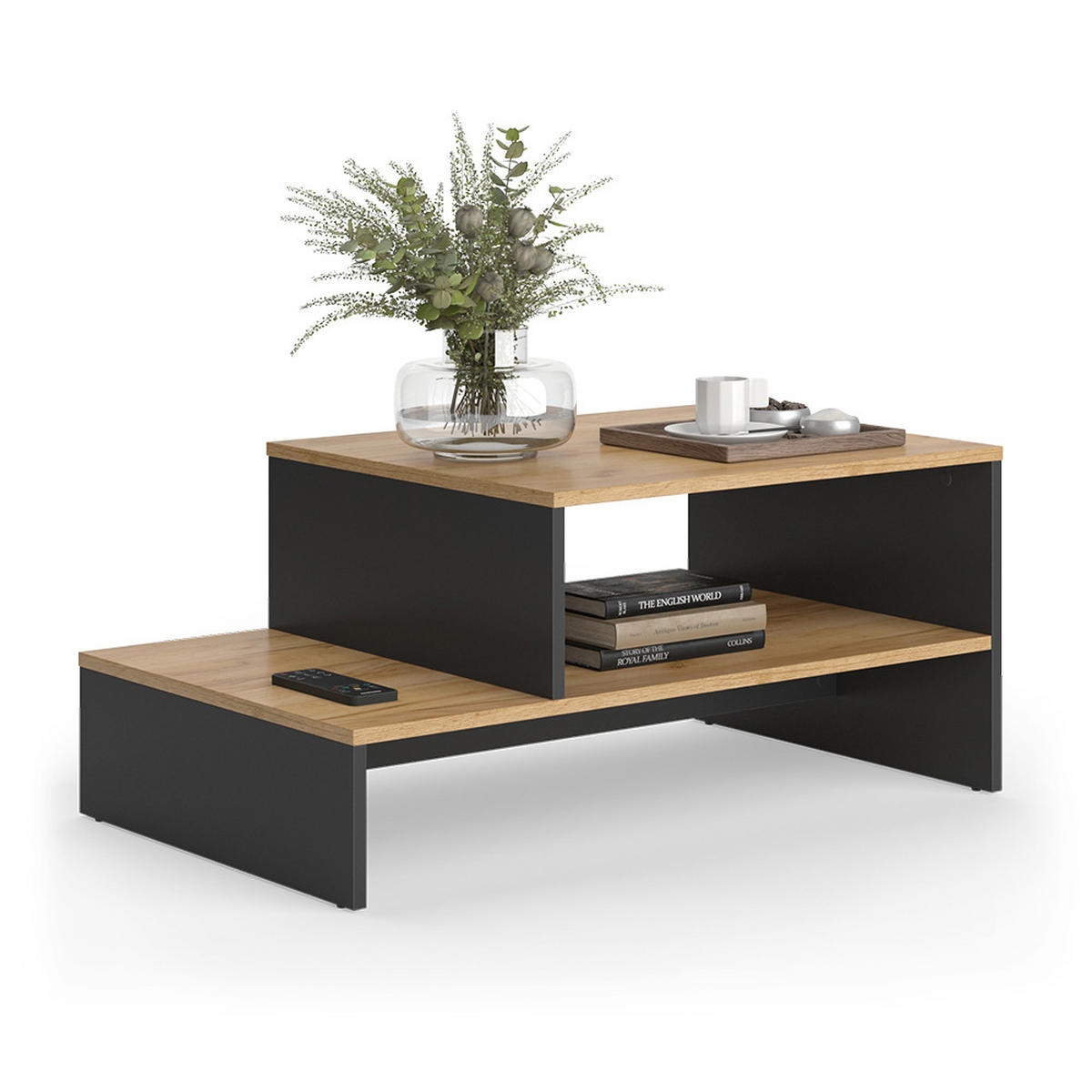 COUCHTISCH Amely Goldkraft Eiche/Anthrazit 90 x 55 cm mit Regal - Honigeiche/Anthrazit, Holzwerkstoff (55/90/40cm) - Vicco