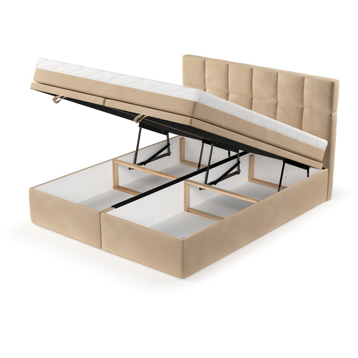 BOXBETT Elano 160/200 cm Beige im Kronos Stoff - Beige/Schwarz, Holz/Holzwerkstoff (160/200cm) - AltaBeds