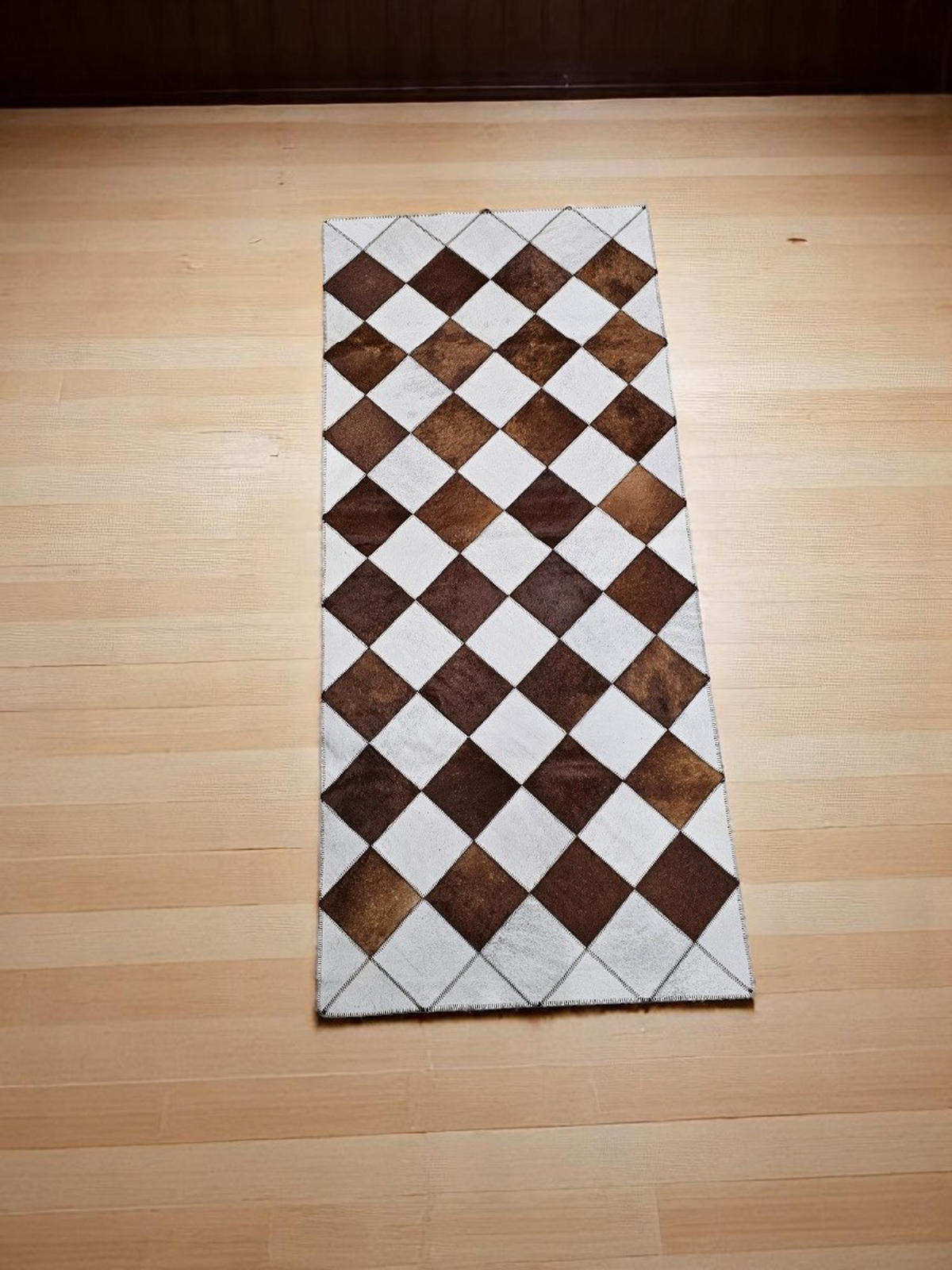 TEPPICH Patchwork Läufer Karomuster Echtfell 180/80 cm - Braun/Weiß, Fell (80/180cm) - Provellus