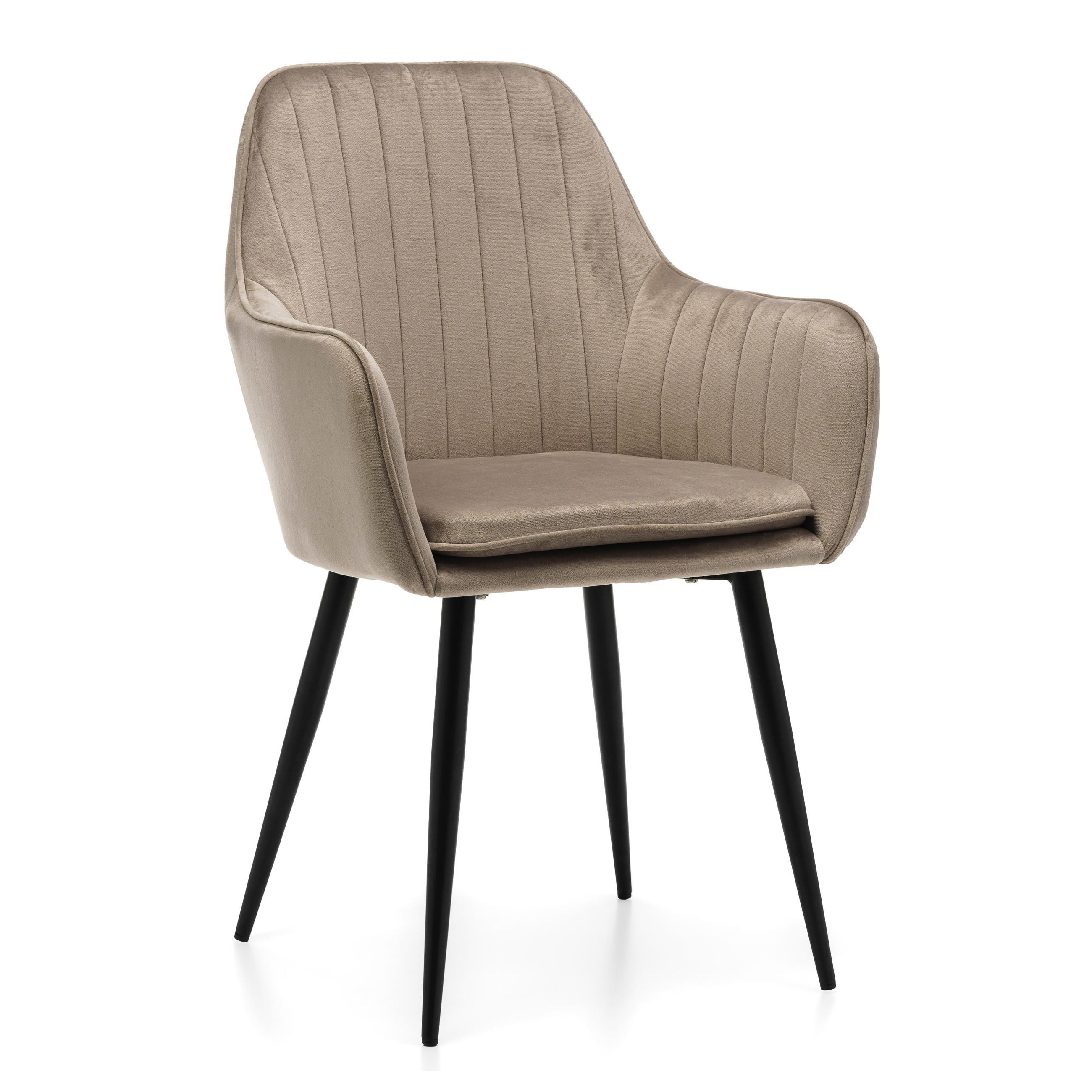 STUHL EMILIA gepolstert mit Steppung - dunkelbeige - Samt Velours - Beige/Schwarz, Textil/Metall (58/90/58cm) - NEW HOME