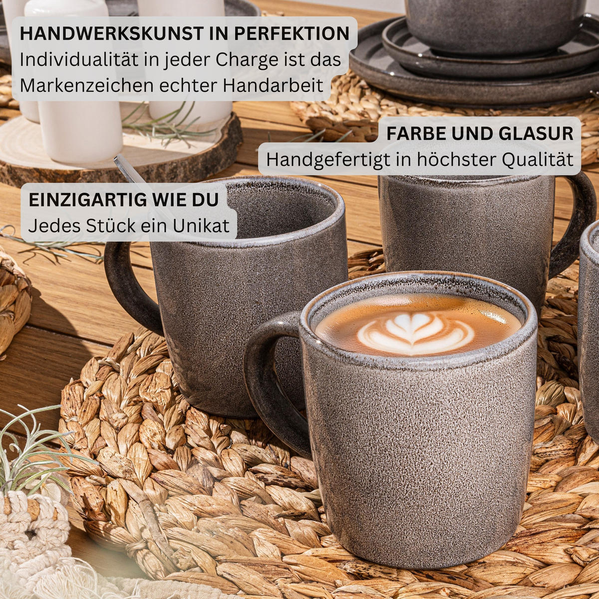 KAFFEEBECHER SET KAIRO MONDGRAU - 4 teilig aus Steingut - Dunkelgrau, Keramik (0.4L) - Sänger