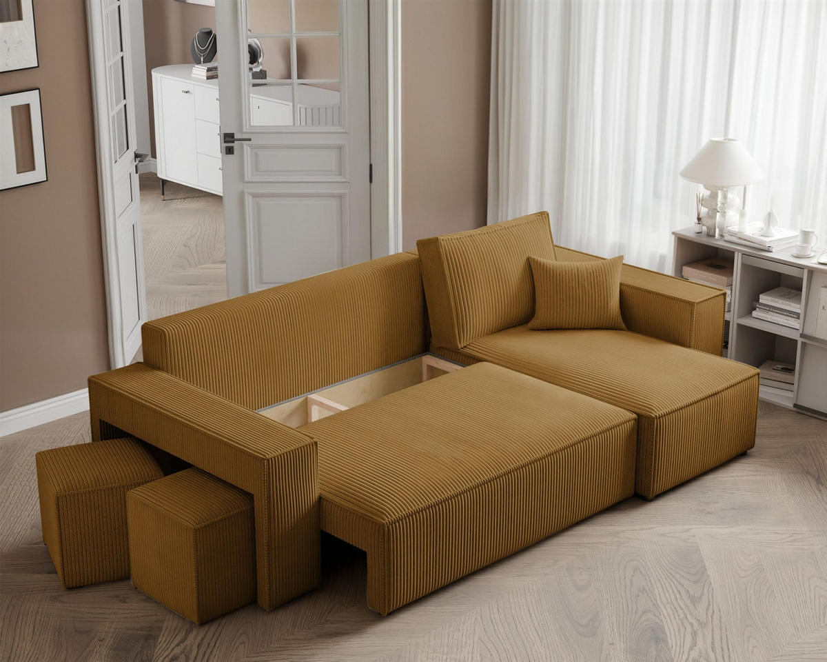 ECKSOFA Adara Inkl. Hocker - Gelb, Holzwerkstoff/Textil (145/262cm) - Fun Möbel
