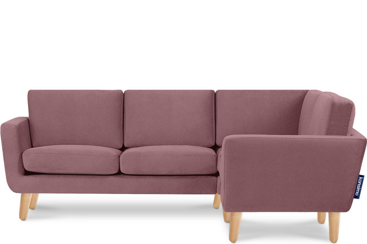 ECKSOFA-RECHTS TAGIO 3/4 Sitzer, rosa - Koralle/Braun, Buchenholz/Textil (220/181cm) - KONSIMO®