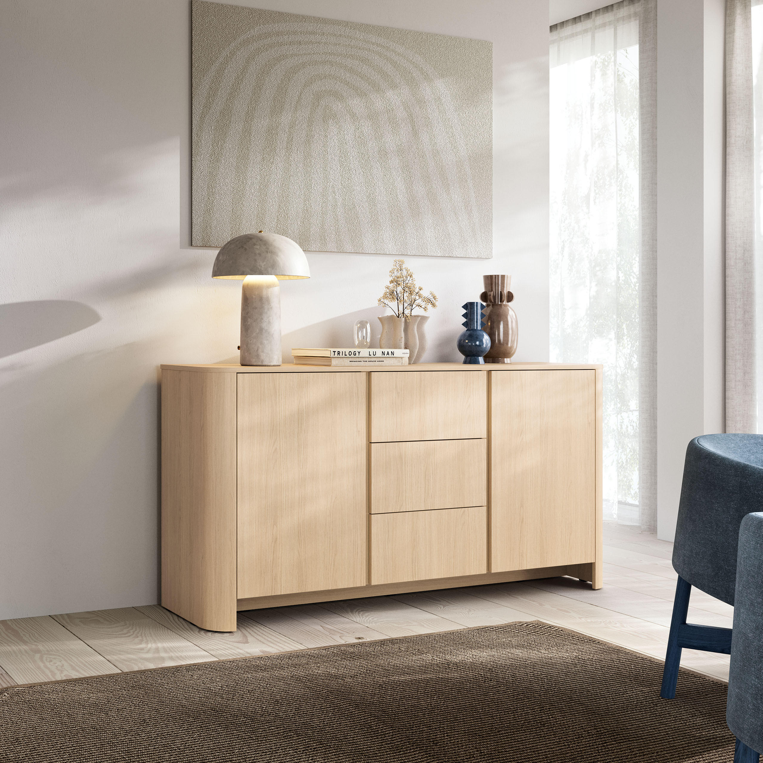 SIDEBOARD AVORIO 168/84/39cm mit 3 Schubladen 2 Türen Eichefarben - Eichefarben/Naturfarben, Holzwerkstoff (168/84/39cm) - MASSENO
