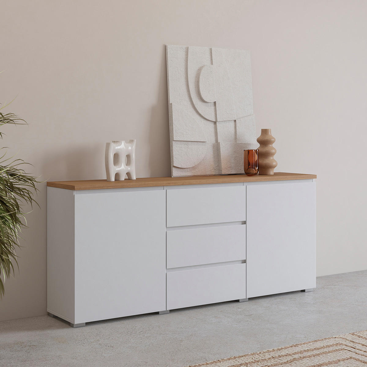 SIDEBOARD Liko Weiß und Holz - Weiß, Holzwerkstoff (150/67.9/34.5cm) - Petits-meubles