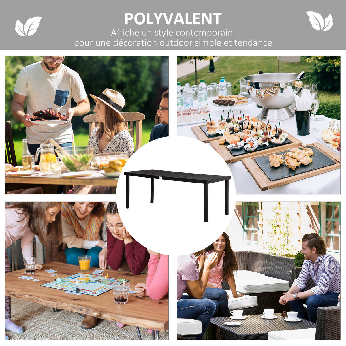 GARTENTISCH DE-14080 190x90 cm, Holzoptik Schwarz - Schwarz, Metall (190/90/74cm) - ComfortXL