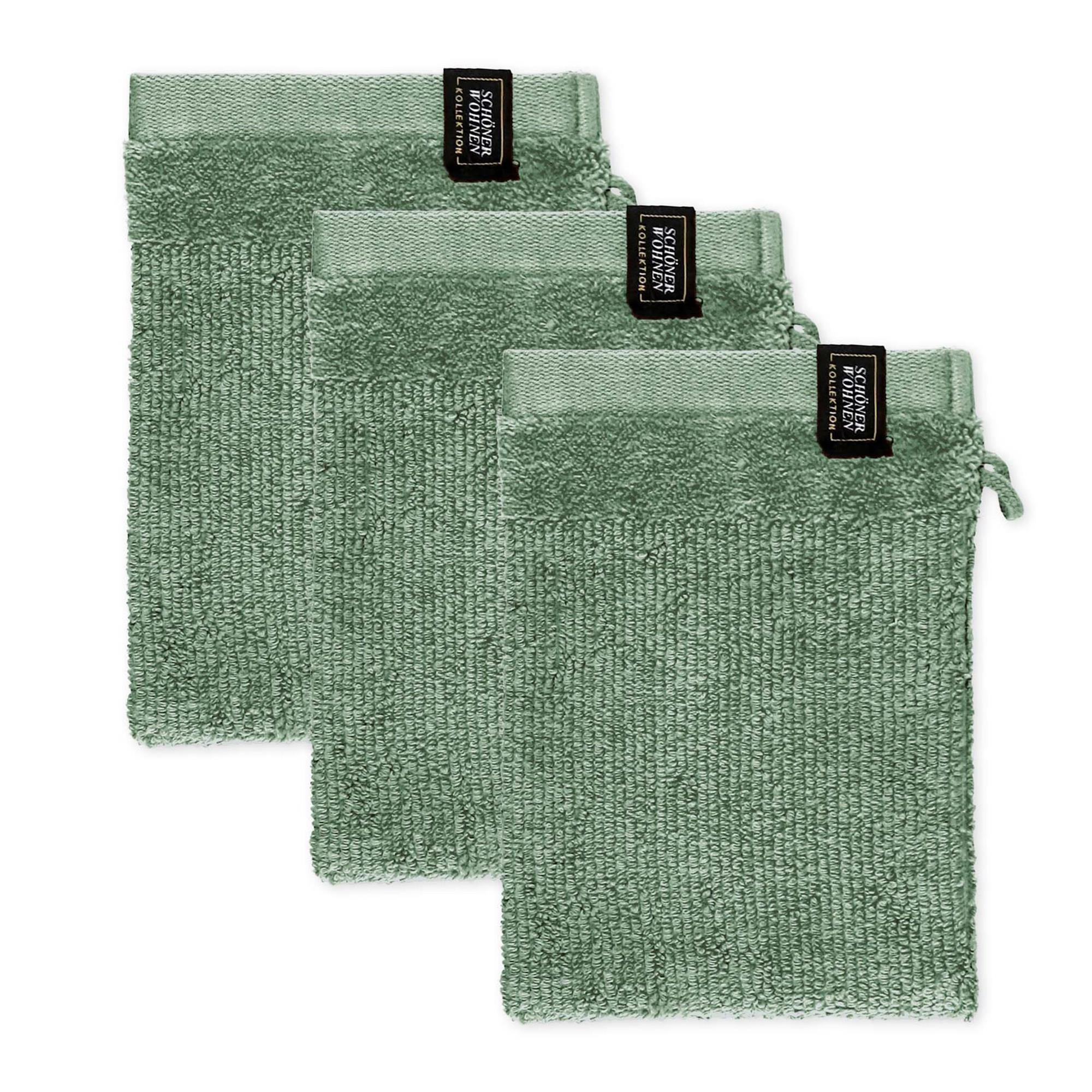 WASCHHANDSCHUH BAUMWOLLE SENSE 3ER SET - Grün, Textil (16/21cm) - Schöner Wohnen