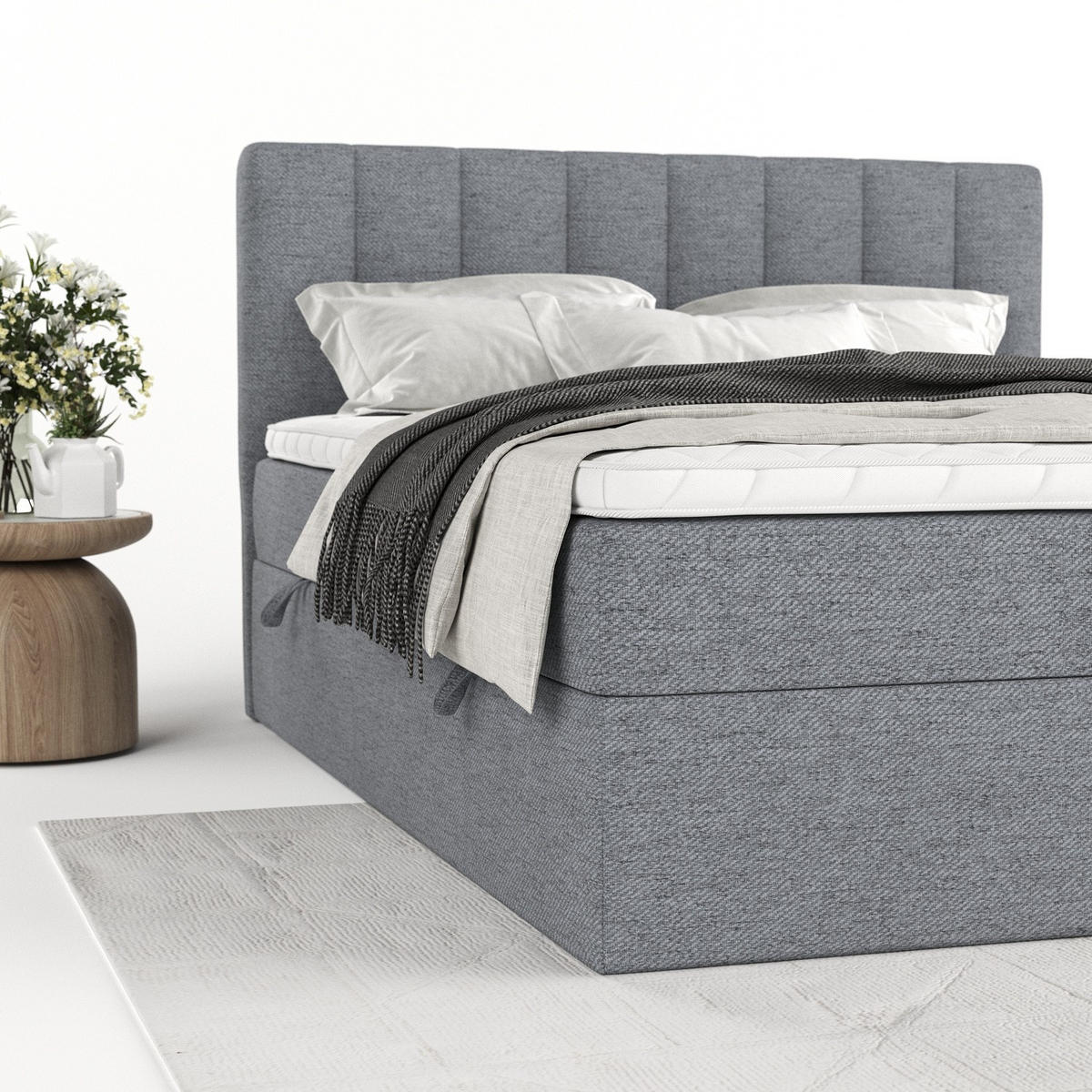 BOXBETT Bari 140/200 cm Grau im Neve Stoff - Grau, Holz/Holzwerkstoff (140/200cm) - AltaBeds