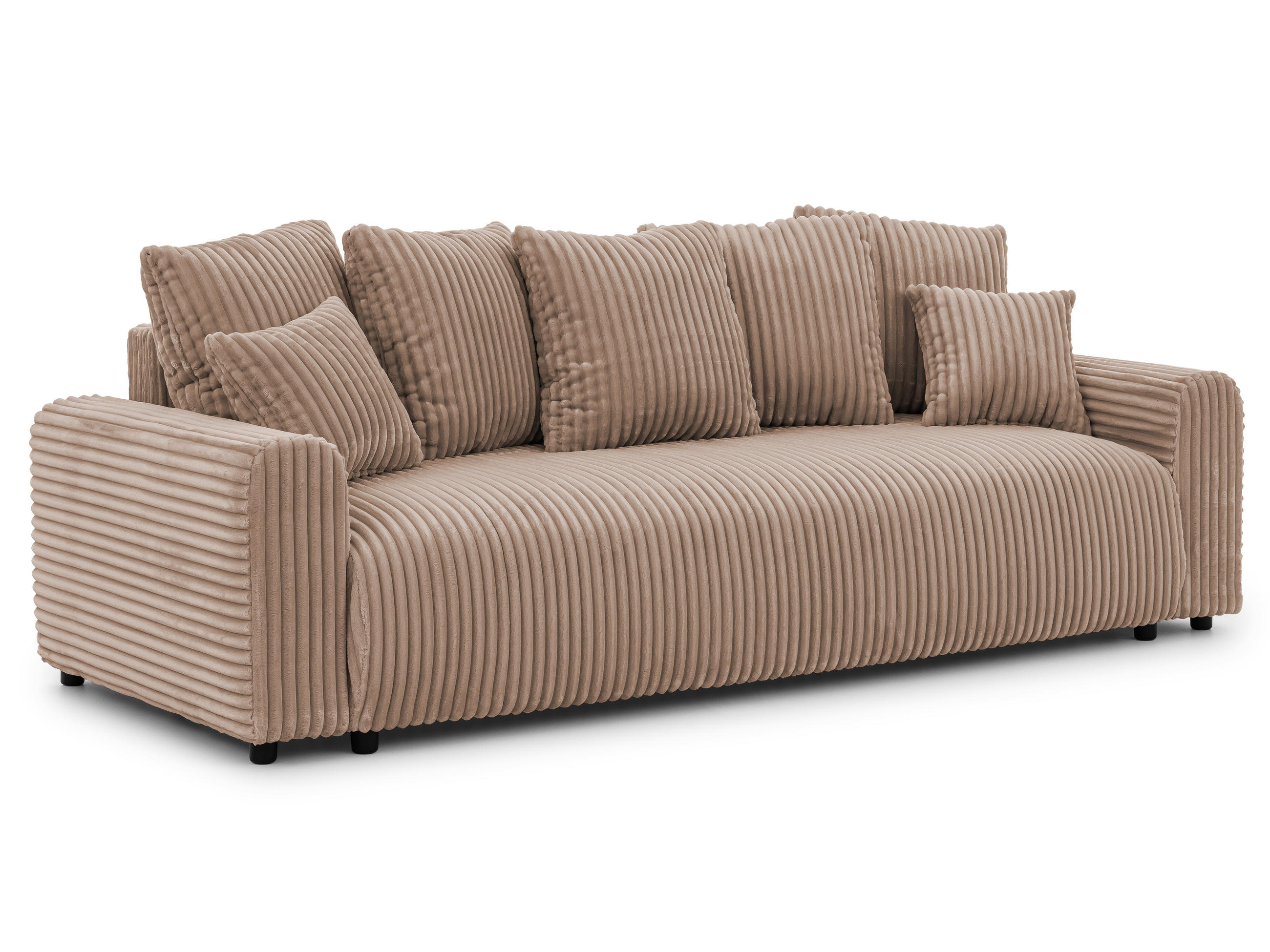 SCHLAFSOFA Calma mit Bettkasten im Bumpy-Design aus weichem Beige Plüschcord - Beige/Schwarz, Holz/Kunststoff (239/88/98cm) - S-Style