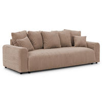 SCHLAFSOFA Calma mit Bettkasten im Bumpy-Design aus weichem Beige Plüschcord - Beige/Schwarz, Holz/Kunststoff (239/88/98cm) - S-Style